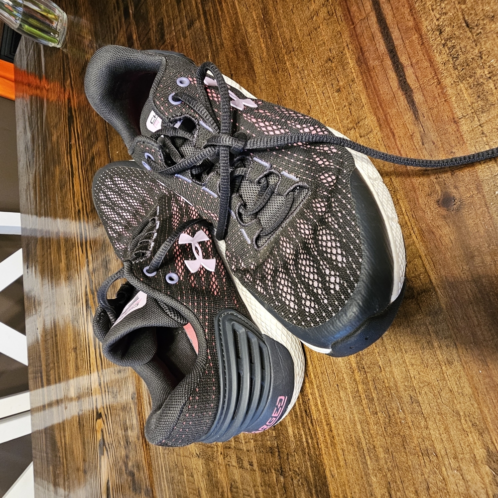 Under Armour Charged Rogue Black and Pink Running Shoes